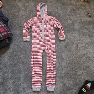 Burt's Bee's Organic Cotton Holiday Stripe Hooded Zip Up One Piece Kids Size SM